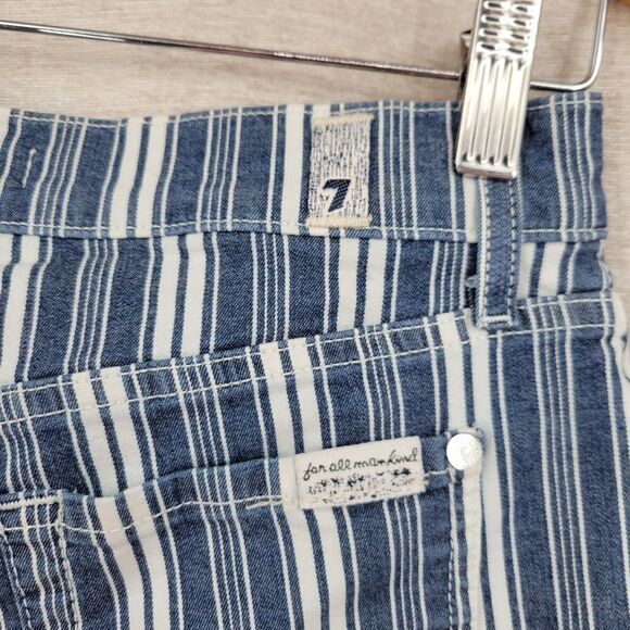 7FAM 7 For All Mankind Striped Blue Denim Jean Women's Shorts Frayed Cutoff - Picture 4 of 10